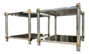 Modern Chrome Brass & Tiered Glass End Tables Manner of Mastercraft