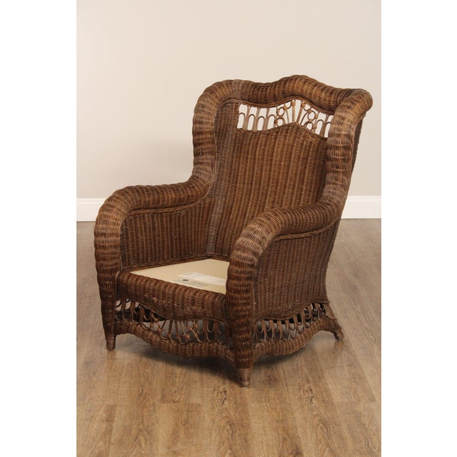 Ethan Allen Victorian Style Wicker Wing Chair and Ottoman For Sale In Philadelphia - Image 6 of 12