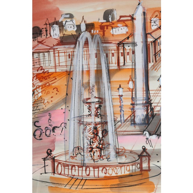 Figurative Luxor Obelisk and Fountain, Charles Cobelle Acrylic & Watercolor on Paper Painting For Sale - Image 3 of 4