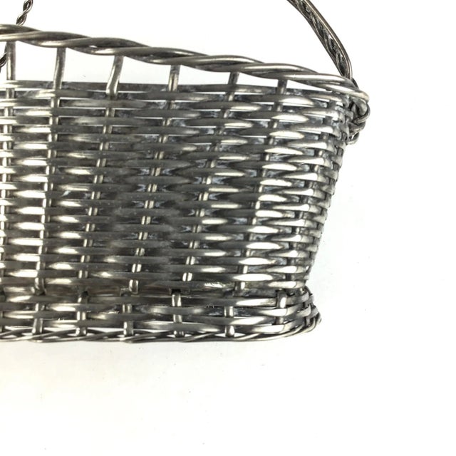 Vintage Handmade Woven Silverplate Wine Bottle Basket For Sale - Image 9 of 11