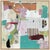 A patchwork of teal, rust, olive, blush and cream surrounds a drawn pink flower, with a black form anchoring the lower...