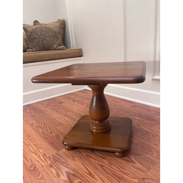 Vintage Ethan Allen Classic Neoclassical Solid Maple & Live Birch Square Pedestal Side Table For Sale In Houston - Image 6 of 12