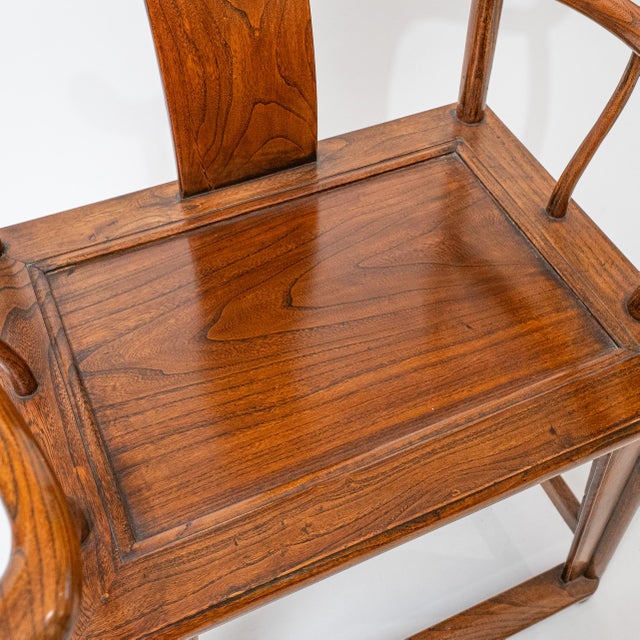 Pair of Chinese Ming-Style Horseshoe Armchairs in Solid Elm, Mid-20th Century For Sale - Image 16 of 16