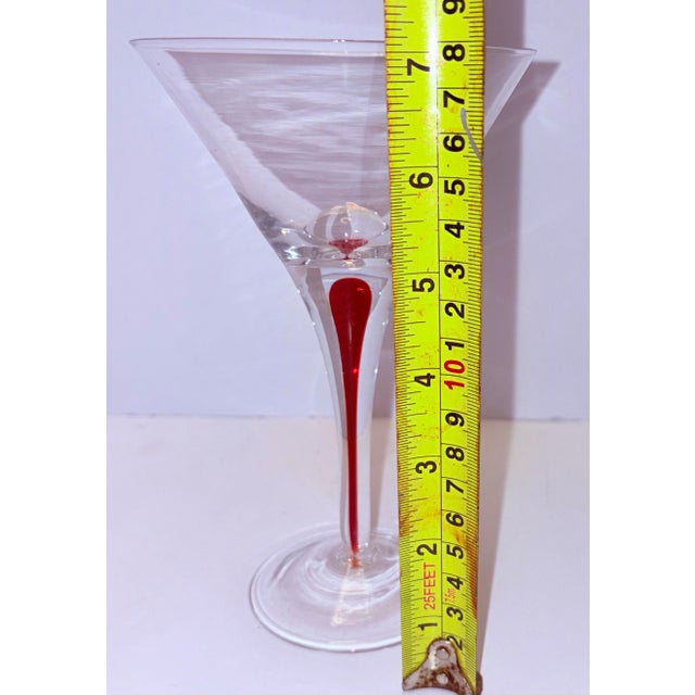 Mid 20th Century Sculptural Red Stem Martini Glasses, Murano Style Art Glass Cocktail Coupes - Set of 4 For Sale - Image 9 of 9