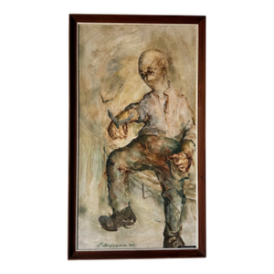 1960s Vintage Peter Gstalder Figurative Oil Painting on Masonite Board – Framed