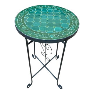 Green Round Mosaic Tiles Coffee Table For Sale