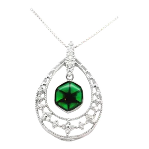 Trapiche Emerald Diamond 18k White Gold Necklace Pendant