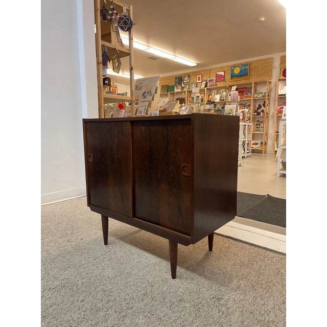 1970s Vintage Imported Mid Century Danish Modern Rosewood Toned Cabinet For Sale - Image 4 of 8