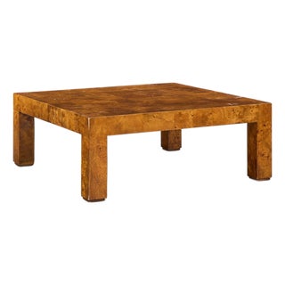 Milo Baughman Style Hekman Mid Century Burlwood Coffee Table For Sale