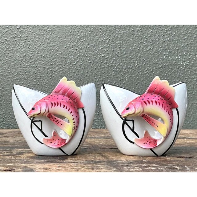 Vintage Stafford Ceramic Leaping Fish Vases - Pair For Sale In West Palm - Image 6 of 12