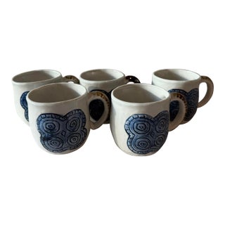 Set of 5 Vintage Happu Pattern Stoneware Coffee Cups Made by Otagiri Japan For Sale