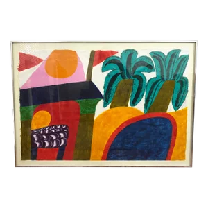 Original Carol Summers "Basholi" Original Abstract Woodcut Print Signed, Framed