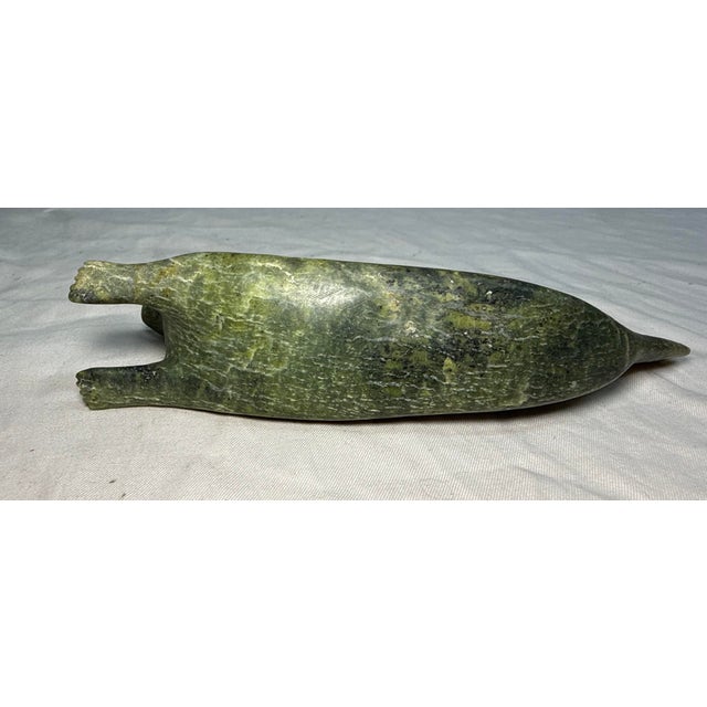 Green Antique Signed Carved Green Soapstone Canadian Seal Eskimo Sculpture Inuit For Sale - Image 8 of 11