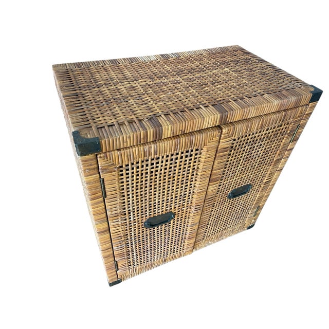 Brown Vintage Rattan Two Door Chest, Campaign/ Regency Style, Boho For Sale - Image 8 of 12