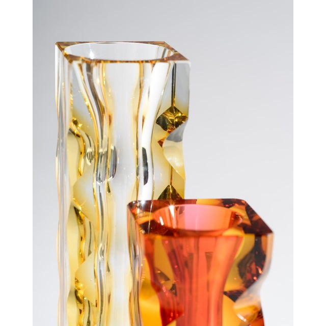Optic Cut Glass Vases by Oldřich Lipa Lipsky for Exbor, Czechoslovakia, 1960s, Set of 2 For Sale - Image 6 of 18