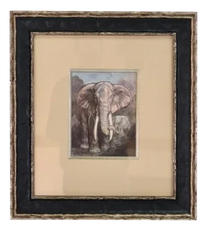 Paul Jouvé, Art Deco Elephants, 20th Century, Print, Framed