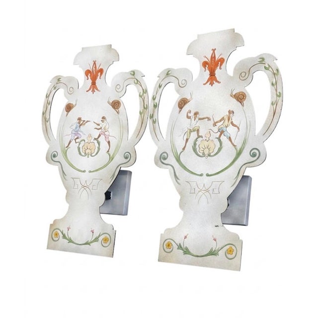 Vintage Hand-Painted Urn-Form Wall Sconces - a Pair For Sale - Image 4 of 12