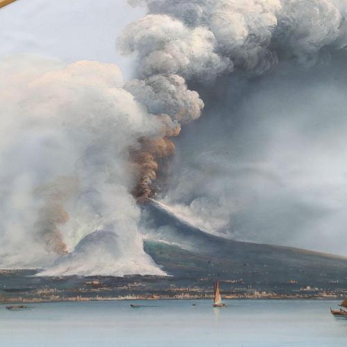 View from Vesuvius, Gouache on Cardboard, 20th Century, Framed For Sale - Image 6 of 10