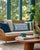 Modern Indoor Outdoor Reversible Pillow Blue Text "Goodness Gracious" on the front with a Flower Border, and a Green and...