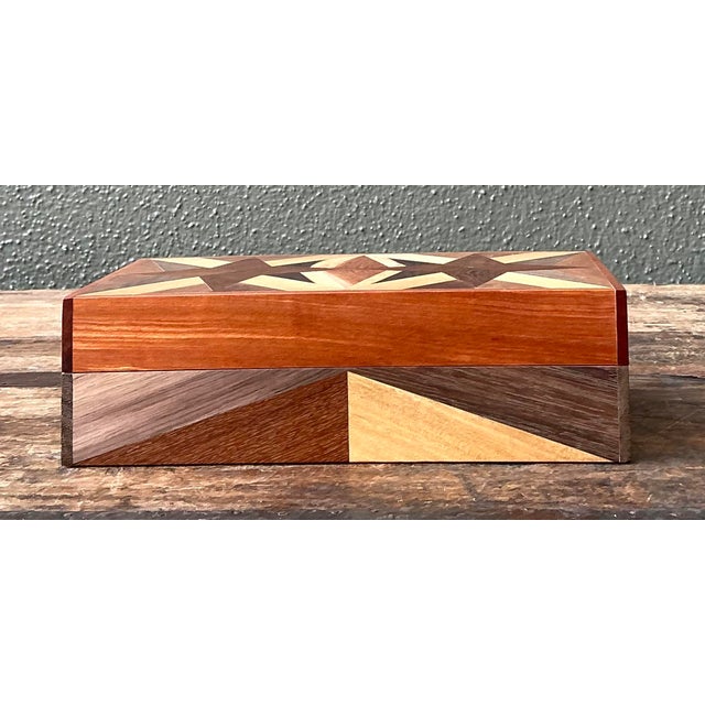 Late 20th Century Vintage Marquetry Wood Star Box For Sale - Image 5 of 12