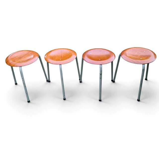 Vintage Stools Bent Plywood and Metal, 1960s, Set of 4 For Sale - Image 13 of 13