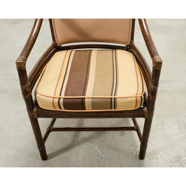 Set of Four McGuire Rattan Target Upholstered Dining Armchairs For Sale - Image 13 of 18