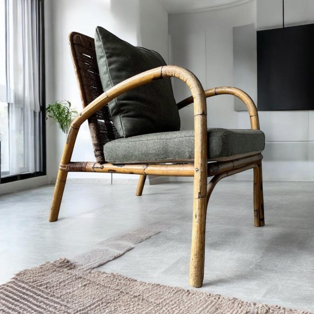 French Bamboo Lounge Chair by Adrien Audoux & Frida Minet For Sale - Image 5 of 16