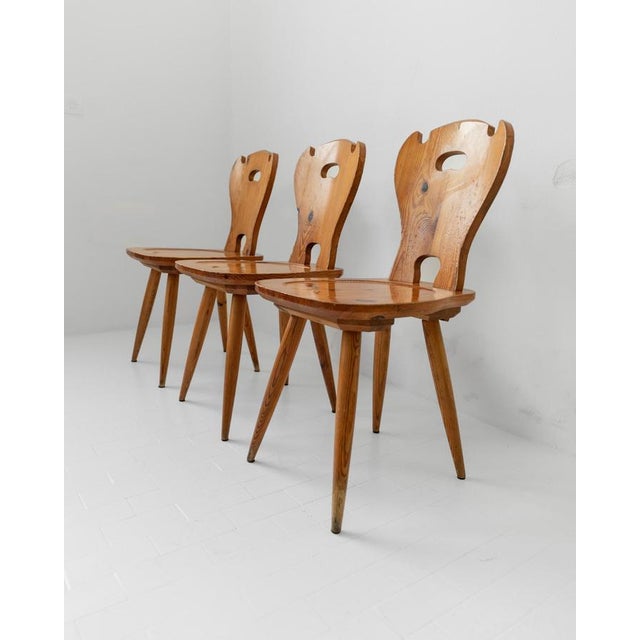 Vintage Folk Style Wooden Farmhouse Chairs, 1960s, Set of 3 For Sale - Image 5 of 12