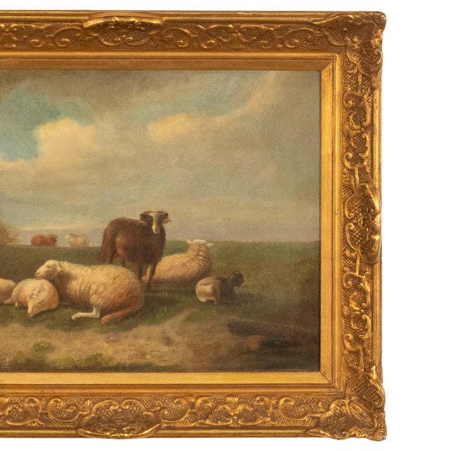Late 19th Century 19thC Belgian Realist Pastoral Oil Canvas Landscape Painting Ram Sheep & Goat Laurent De Beul 1870 For Sale - Image 5 of 14