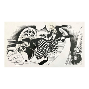 Sam NorkinMan w Gun "Sleuth" Original Ink Drawing Theater Film Caricature Illustration Art, c.1970