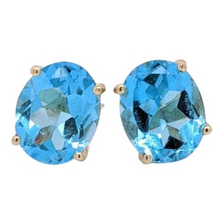 Swiss Topaz Stud Earrings in Solid 14k Gold - 2 Pieces For Sale
