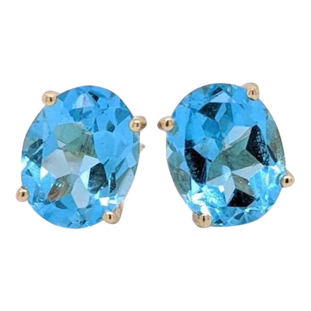 Swiss Topaz Stud Earrings in Solid 14k Gold - 2 Pieces For Sale