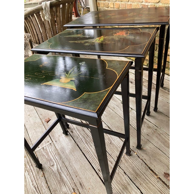 Chinoiserie Chinoiserie Stately Vintage Nesting Tables - Set of 3 For Sale - Image 3 of 10
