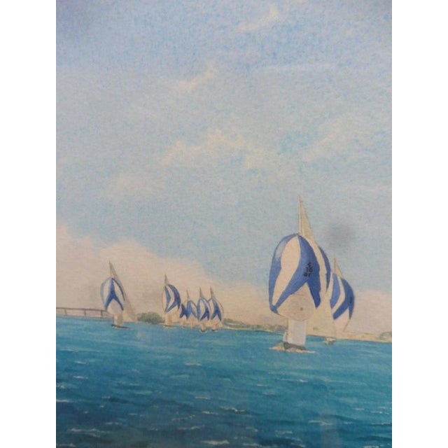 Carolyn Finch, Seascape Marine Yacht Racing, Mid Century, Watercolour Painting For Sale - Image 11 of 14