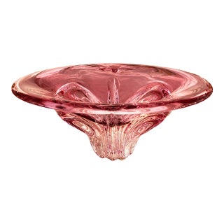 Vintage Chřibská Czech Cranberry Art Glass Pedestal Centerpiece Bowl For Sale