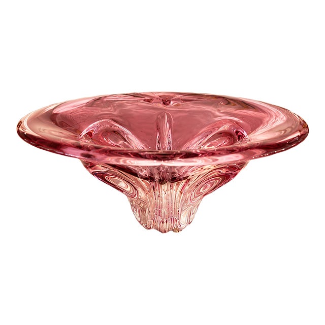 Vintage Chřibská Czech Cranberry Art Glass Pedestal Centerpiece Bowl For Sale