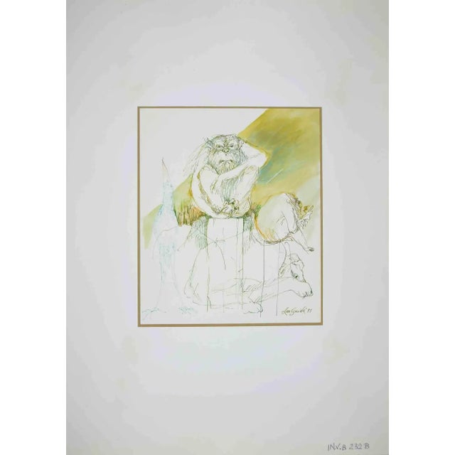 Loneliness is an original drawing in china ink, watercolor, and pastel realized by Leo Guida in 1971. Good condition. Leo...