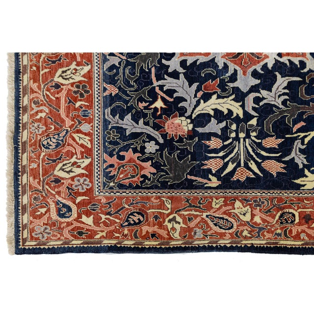 Navy Blue Vintage Persian Sultanabad Style Hand-Knotted Wool Area Rug – Navy & Terracotta For Sale - Image 8 of 11