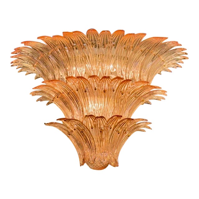 Modern Murano Glass and Brass "Palmette" Chandelier in Pale Pink For Sale