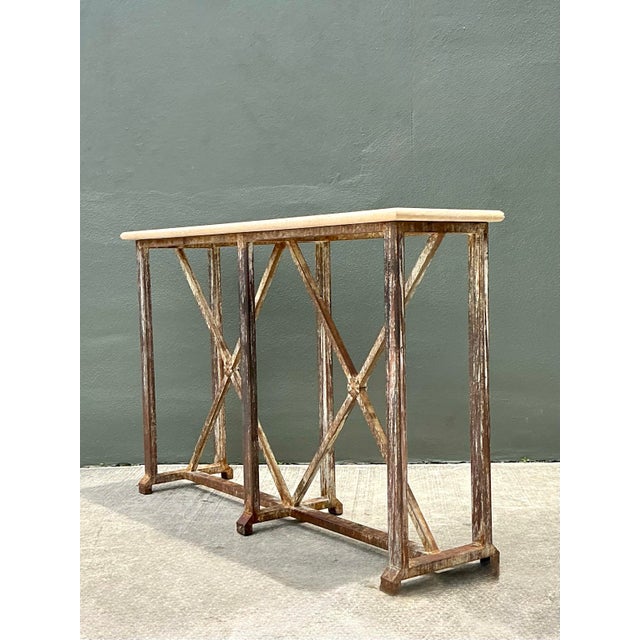 Vintage Patinated Metal and Stone Console Table For Sale - Image 11 of 12