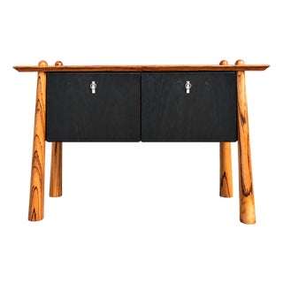 Console Table With Two Drawers, Zebrawood, Black For Sale