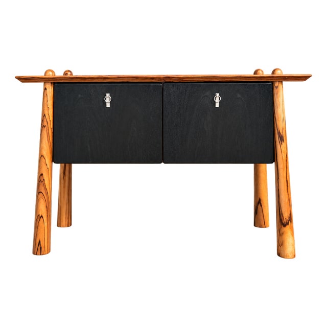 Console Table With Two Drawers, Zebrawood, Black For Sale
