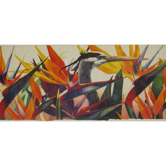 Signed, Numbered and Titled "The Importer" Bird of Paradise and Crane Lithograph For Sale - Image 4 of 10