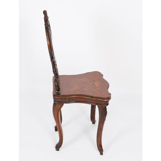Antique Swiss Walnut Marquetry Inlaid Musical Chair, 19th Century For Sale - Image 3 of 16