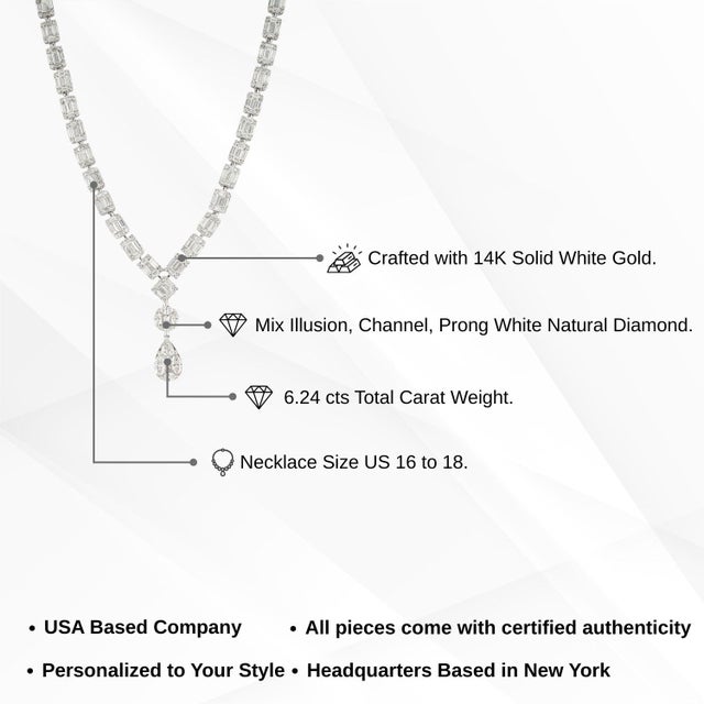 Luxury 6.24 Carat Diamond Tennis Y Necklace in 18k White Gold For Sale - Image 12 of 16