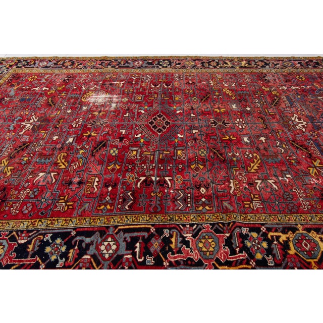 1960s Vintage Heriz Red Handmade All-Over Wool Rug For Sale - Image 4 of 7