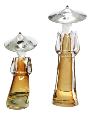 Decorative Chinese Figures in Amber Sommerso Glass by Archimede Seguso, 1960s, Set of 2