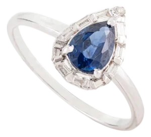 Natural Blue Sapphire Diamond Pear Engagement Ring Size 5 in 14k White Gold