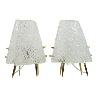 Table Lamps with Ice Glass Shades and Brass Frames by J. T. Kalmar, Vienna, Austria, Set of 2 For Sale