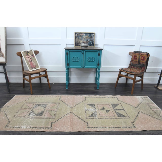 Green 1970s Vintage Handmade Wool Cotton Orange Runner Rug For Sale - Image 8 of 11